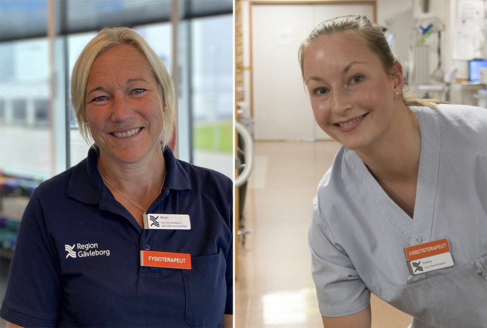 Malin Westling Sundin, fysioterapeut på Fysioterapi Specialistvård vid Gävle sjukhus, och Emmy Berglund, arbetsterapeut på Hudiksvalls sjukhus.